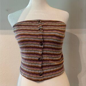 American Eagle Outfitters Brown and Orange Ribbed Bustier Crop Top